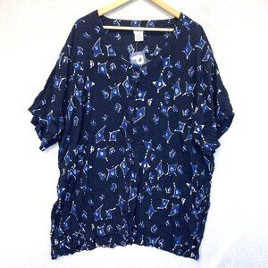 NWT Sostanza Button Up Blouse Top Womens Size 24W‎ Navy Blue Lightweight Shirt